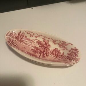 Vintage Red Transferware Oval Dish